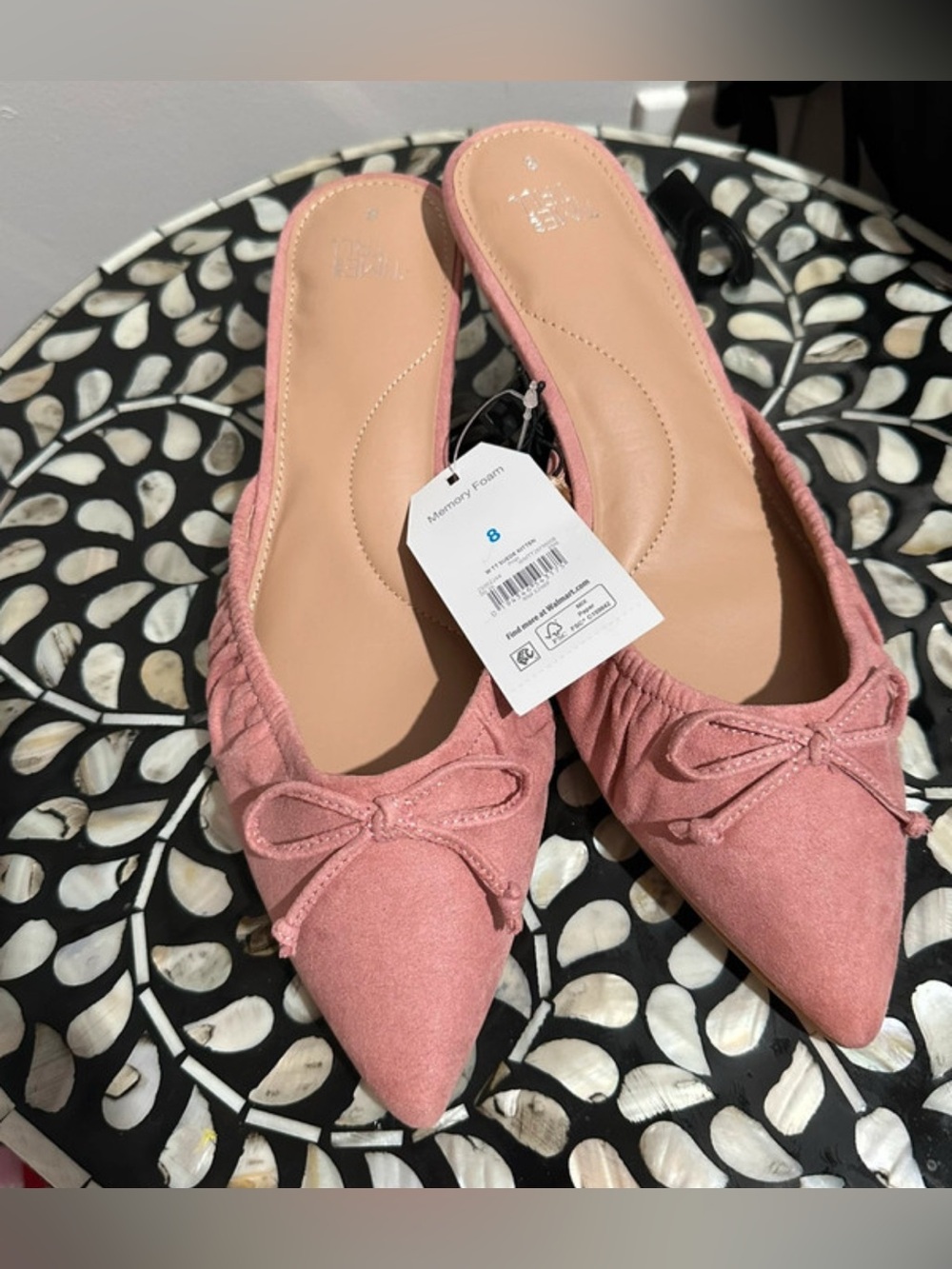 Women's Pink Pointed-Toe Bow Slip-On Flats